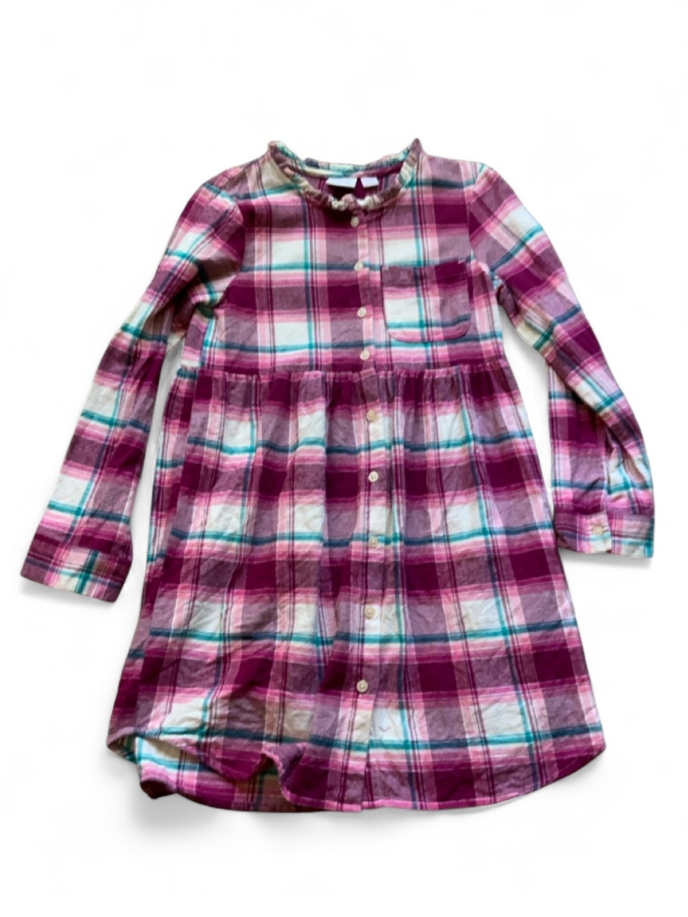 Falls Creek Plaid LS Button Down Dress Girls Medium 7/8